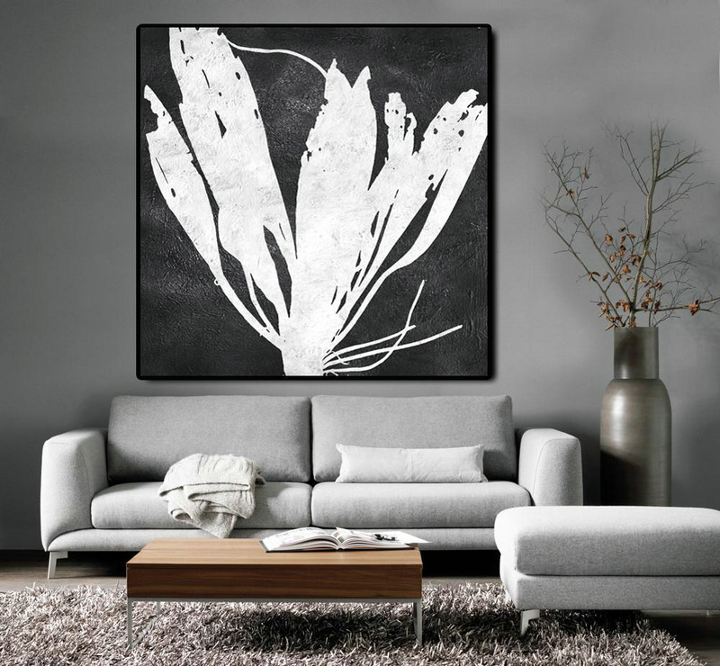 Abstract Painting Extra Large Canvas Art,Oversized Minimal Black And White Painting - Oversized Canvas Art